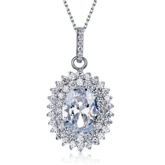 6 Carat Oval Cut Created Diamond Flower Pendant Necklace