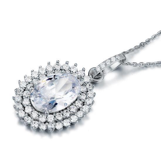 6 Carat Oval Cut Created Diamond Flower Pendant Necklace