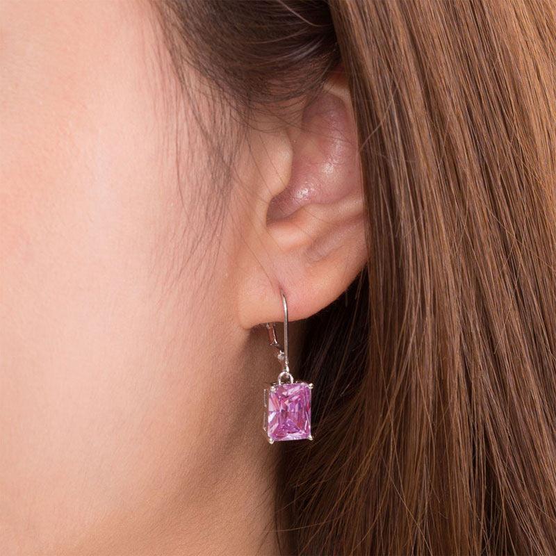 4 Carat Pink Created Sapphire Dangle Earrings