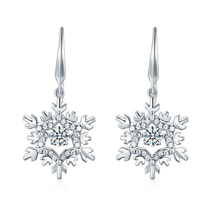 Snowflake Dancing Stone Dangle Drop Earrings