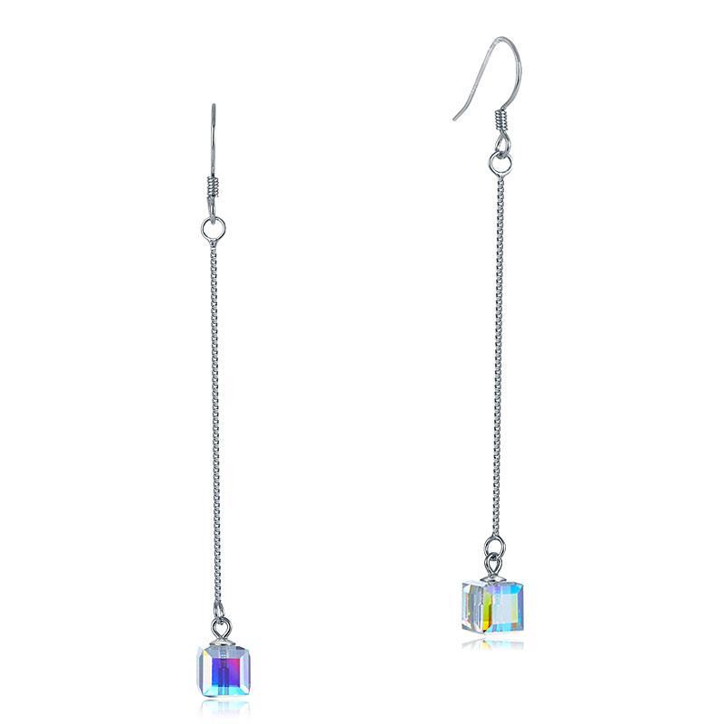 Dangle Drop Line Earrings AB Austrian Crystal