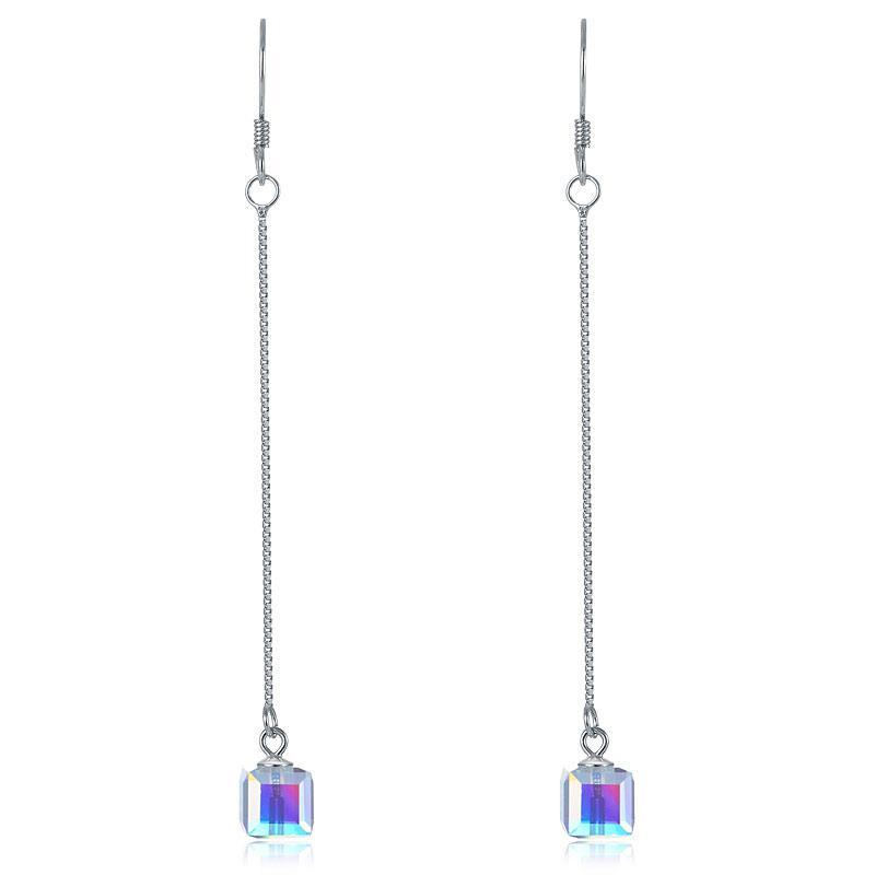 Dangle Drop Line Earrings AB Austrian Crystal