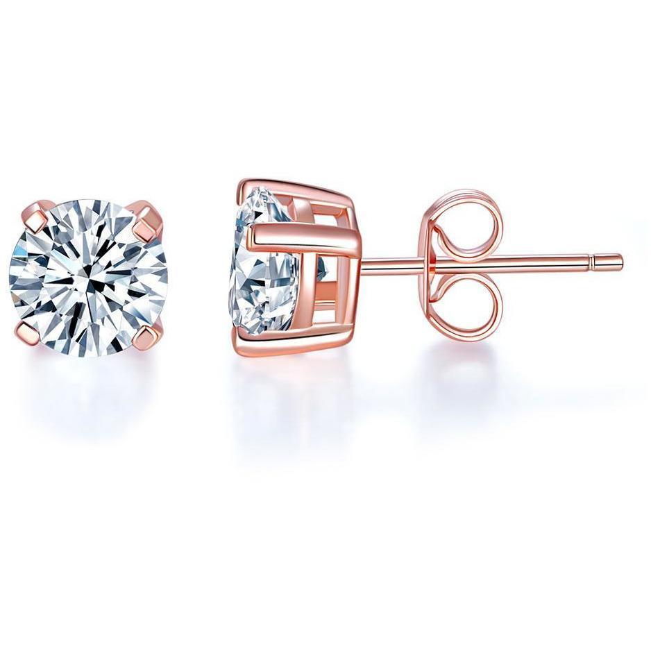 1 Carat Created Diamond Stud Earrings Rose Gold Plated