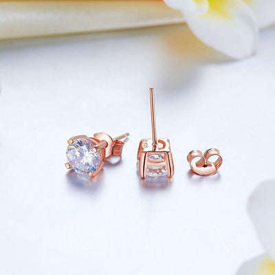 1 Carat Created Diamond Stud Earrings Rose Gold Plated