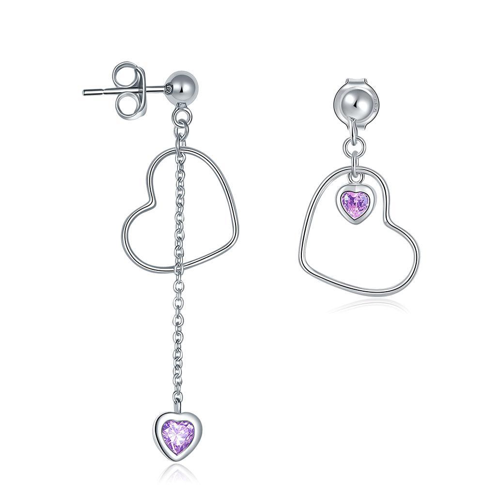 Dangle Drop Pink Heart Earrings