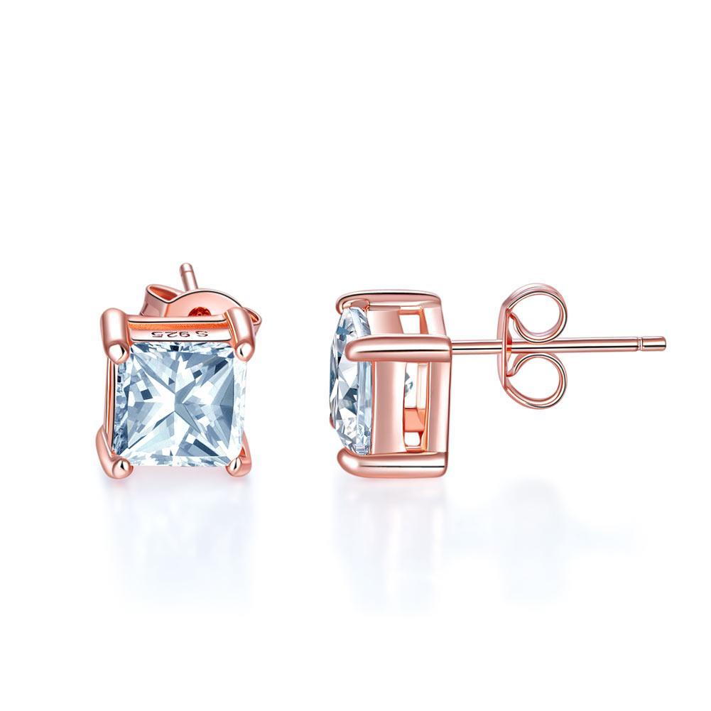 1 Ct Princess Cut Created Diamond Stud Earrings Rose Gold Plated
