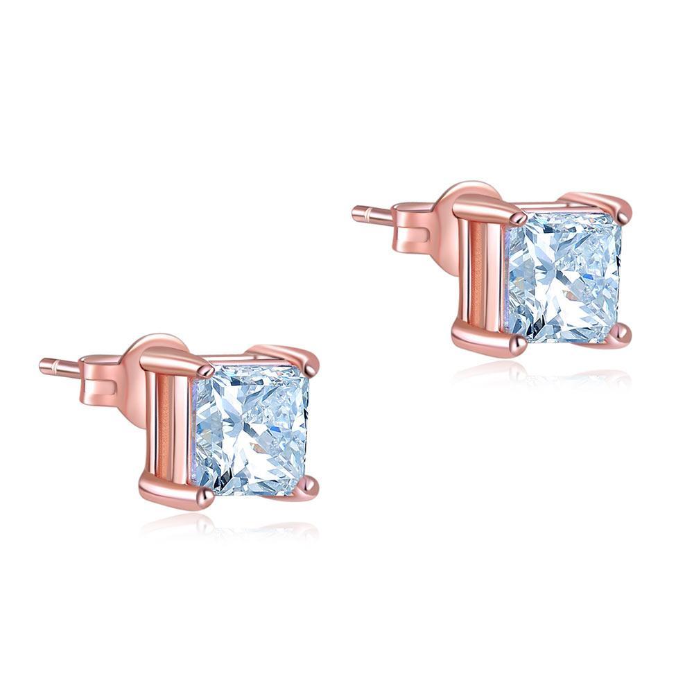 1 Ct Princess Cut Created Diamond Stud Earrings Rose Gold Plated
