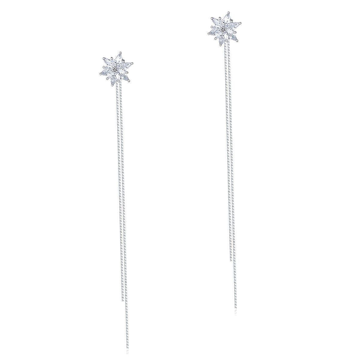 Long Flower Simulated Diamond Earrings