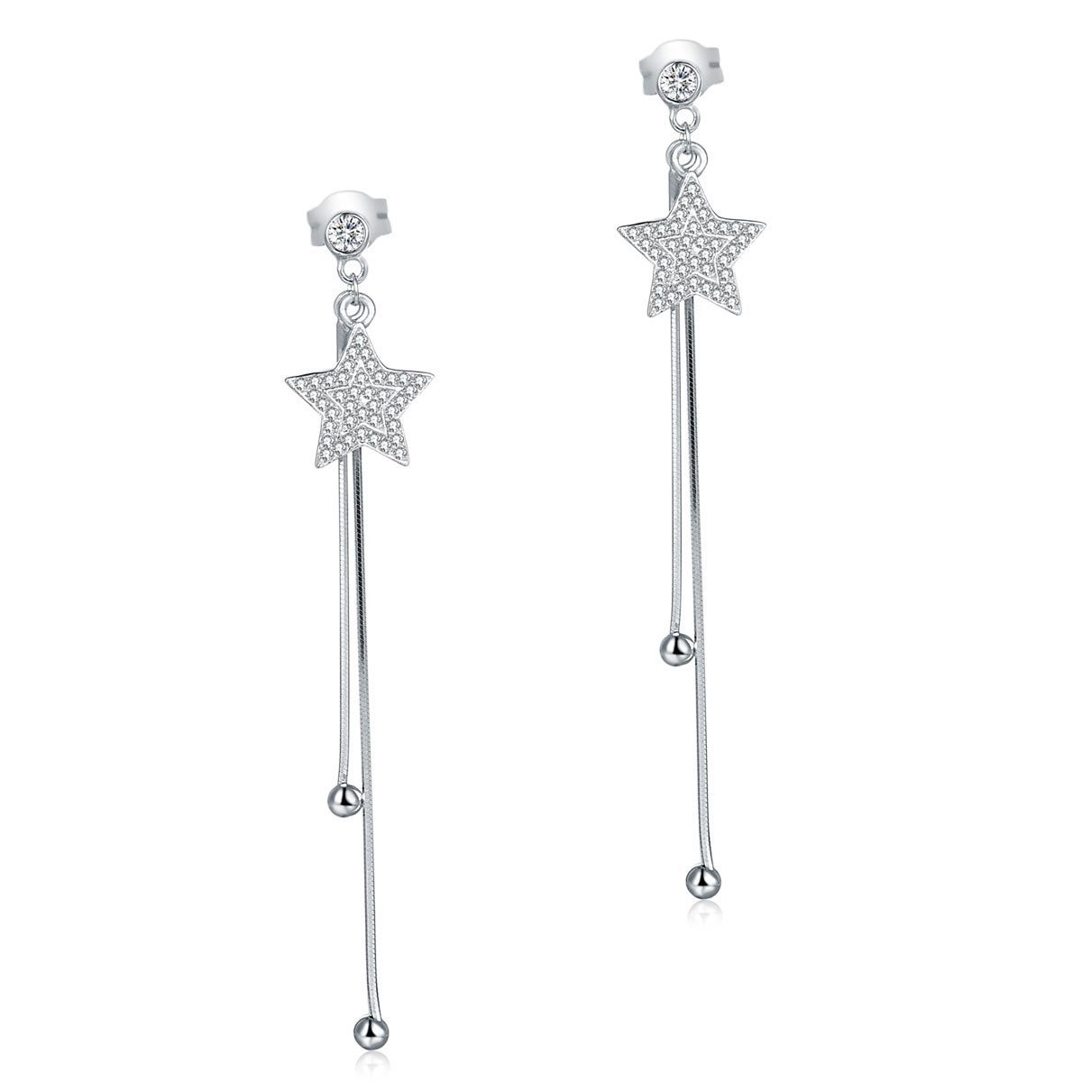 Long Elegant Star Created Diamond Earrings