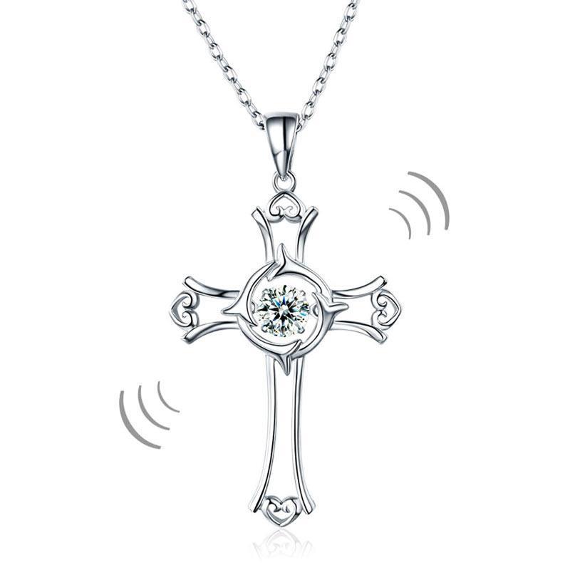 Dancing Stone Heart Cross Pendant Necklace