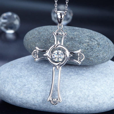 Dancing Stone Heart Cross Pendant Necklace
