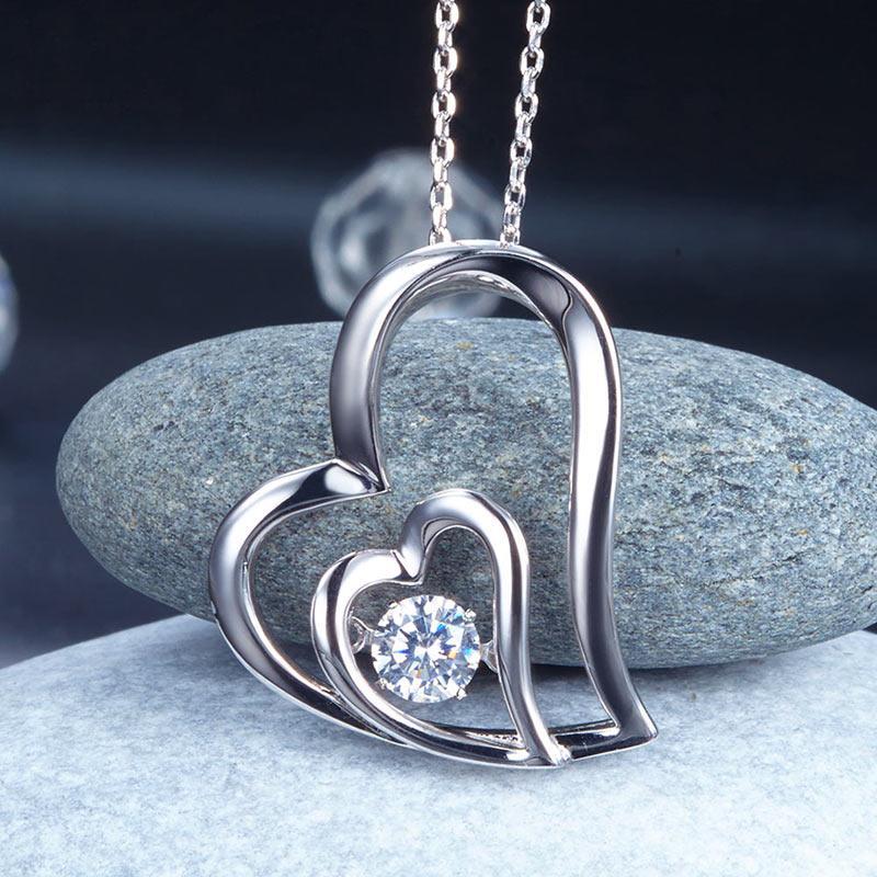 Dancing Stone Double Heart Pendant Necklace