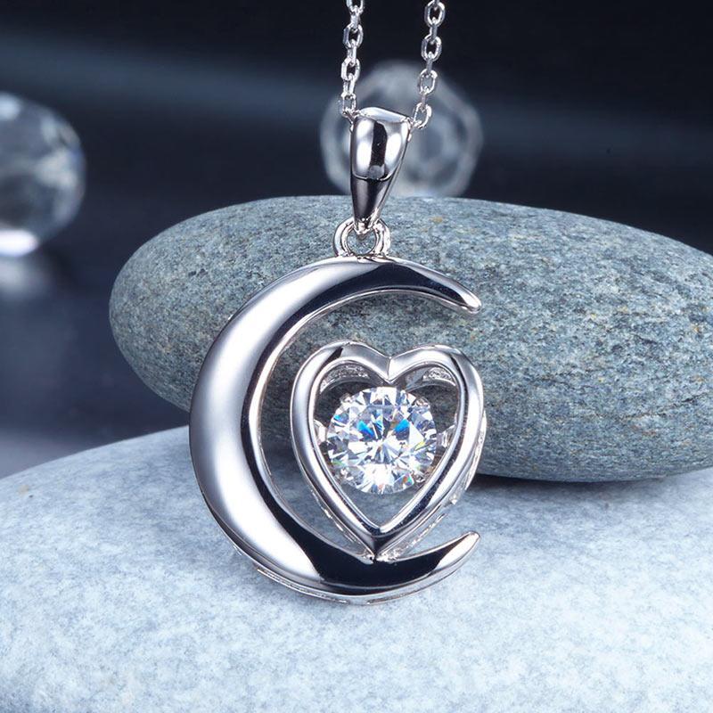 Dancing Stone Moon Heart Pendant Necklace