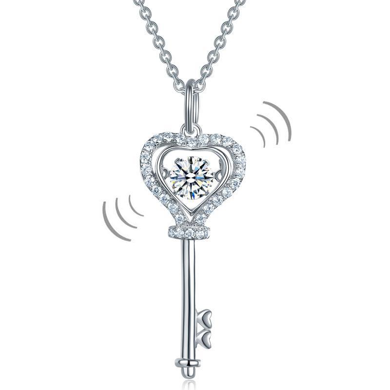 Key Heart Dancing Stone Pendant Necklace