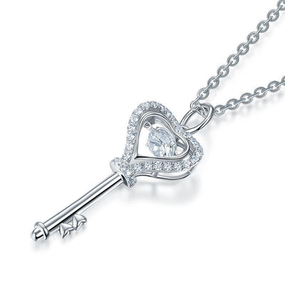 Key Heart Dancing Stone Pendant Necklace
