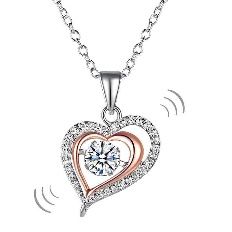 Double Heart Dancing Stone Pendant Necklace