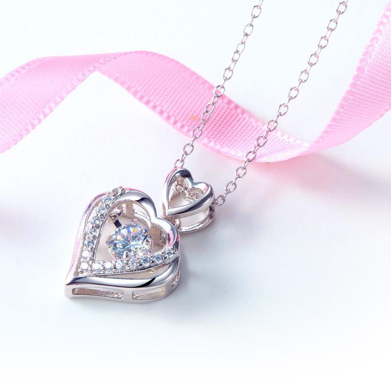 Double Heart Dancing Stone Pendant Necklace
