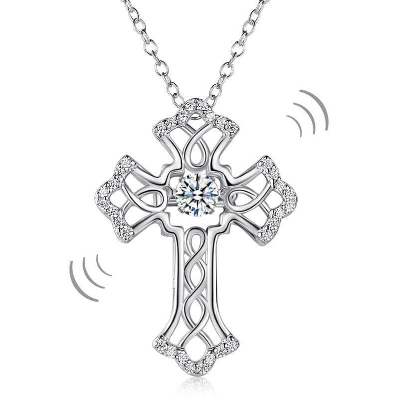 Vintage Style Cross Dancing Stone Pendant Necklace