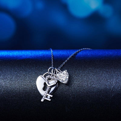 1.5 Carat Love Heart Lock Key Pendant Necklace