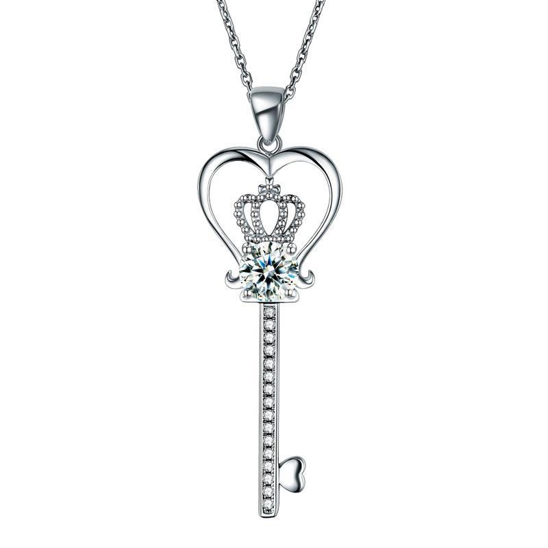 1.25 Carat Love Heart Crown Key Pendant Necklace