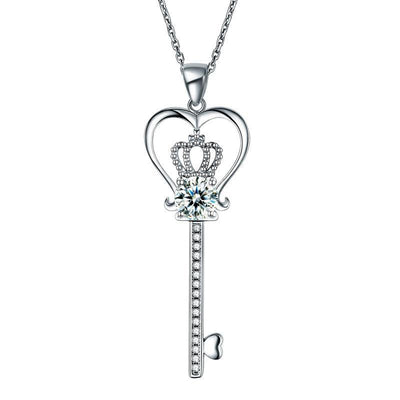 1.25 Carat Love Heart Crown Key Pendant Necklace