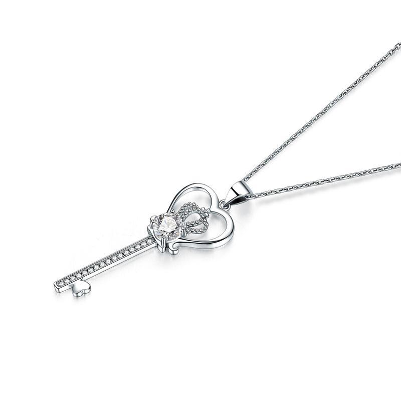 1.25 Carat Love Heart Crown Key Pendant Necklace