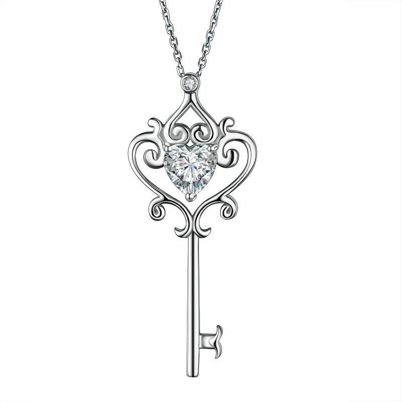 1.5 Carat Love Heart Key Pendant Necklace