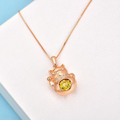 Lucky Cat Dancing Stone Pendant Necklace