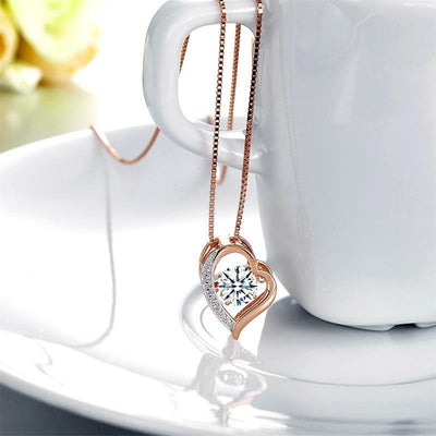 Dancing Stone Heart Pendant Necklace Rose Gold Plated