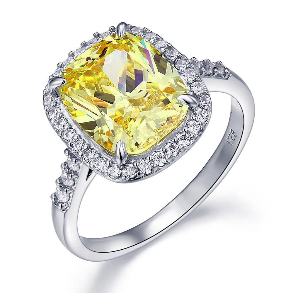 6 ct Cushion Cut Yellow Canary Created Diamante Ring