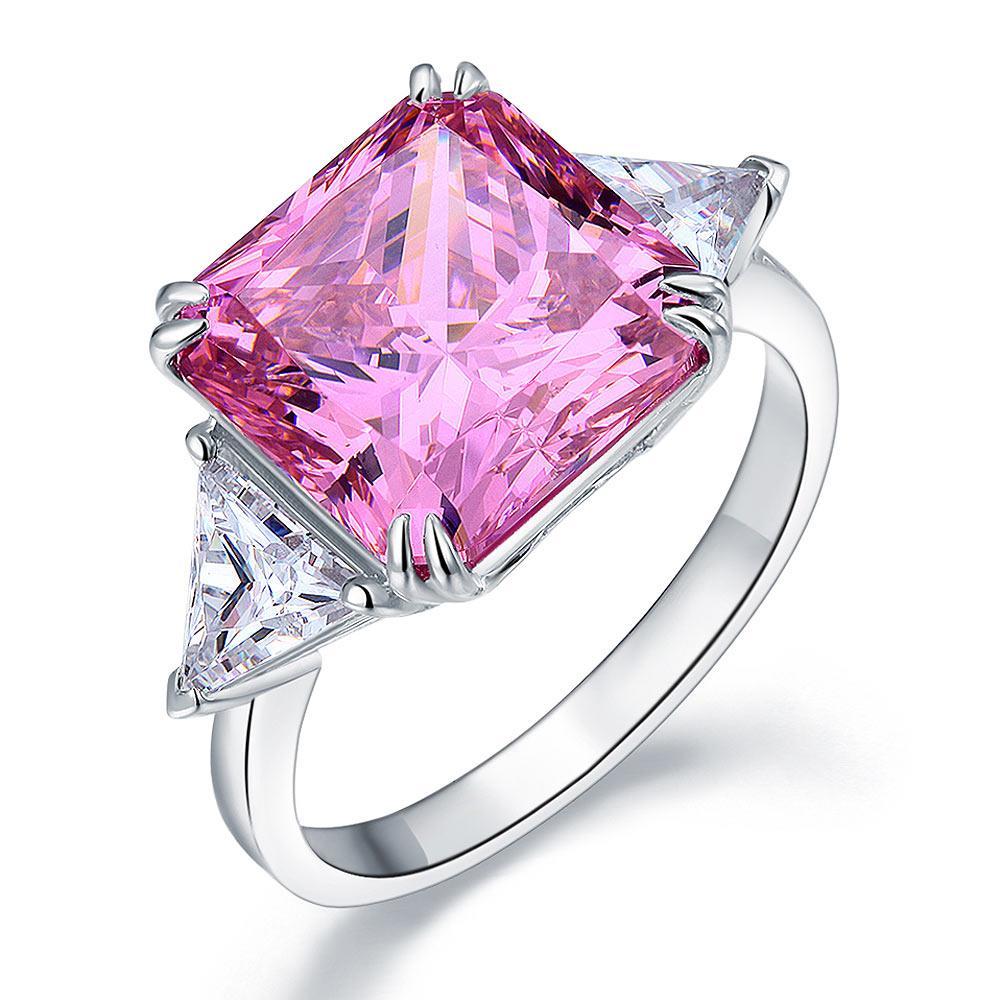 Three-Stone 8 Carat Pink Created Diamond Ring