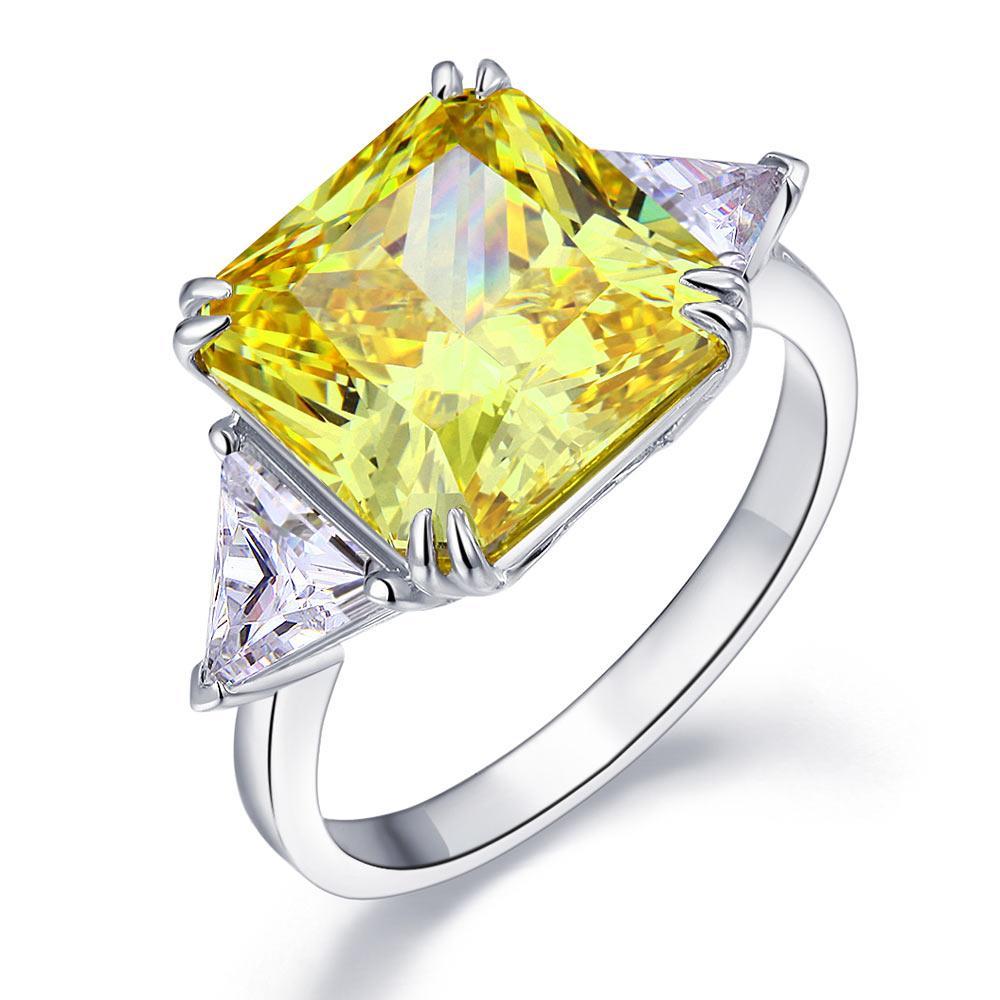 Three-Stone 8 Carat Yellow Canary Created Diamond Ring