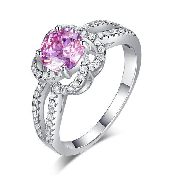 Floral 1 Ct Fancy Pink Created Diamond Ring