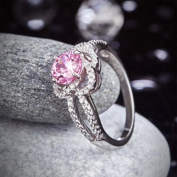 Floral 1 Ct Fancy Pink Created Diamond Ring