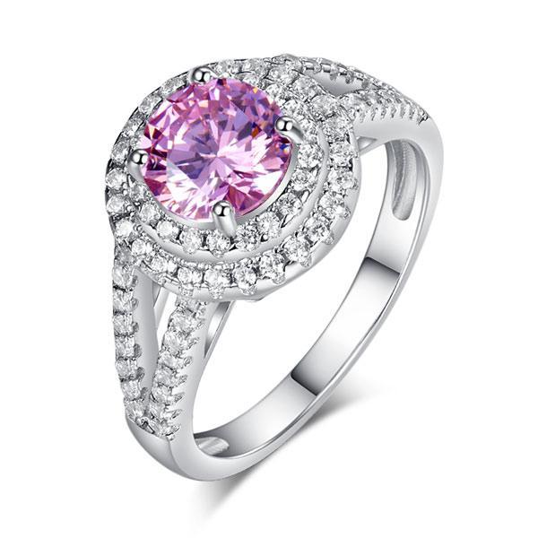 Double Halo 1.25 Ct Fancy Pink Created Diamond Ring