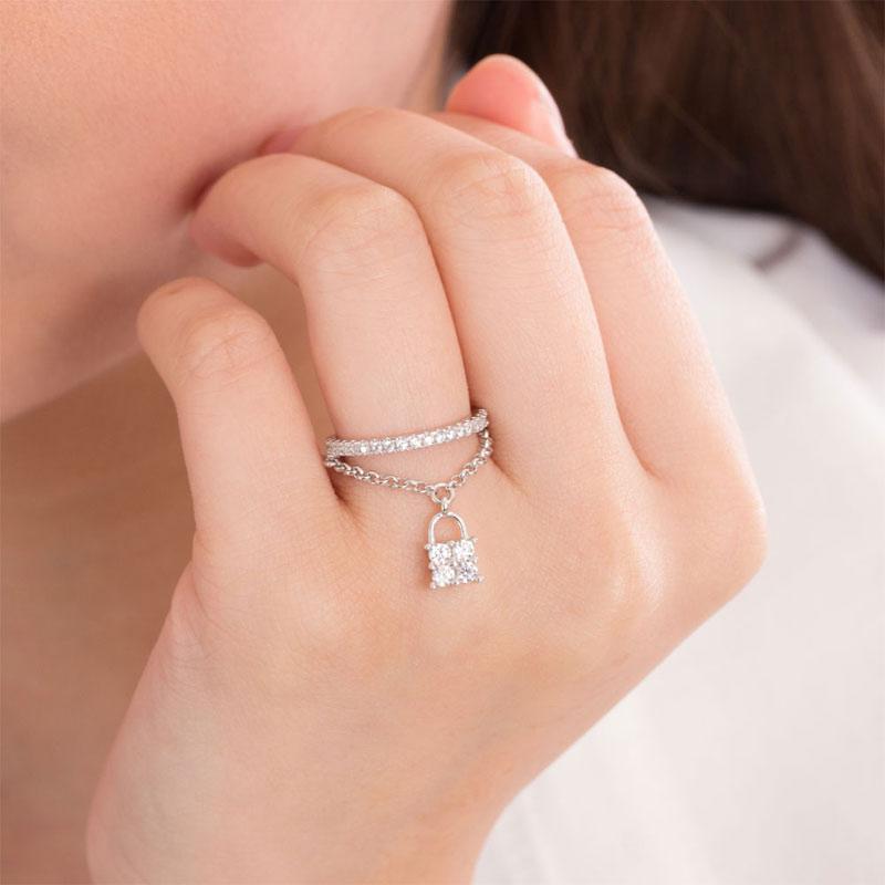Sparkling Created Diamond Dangle Purse Band Ring