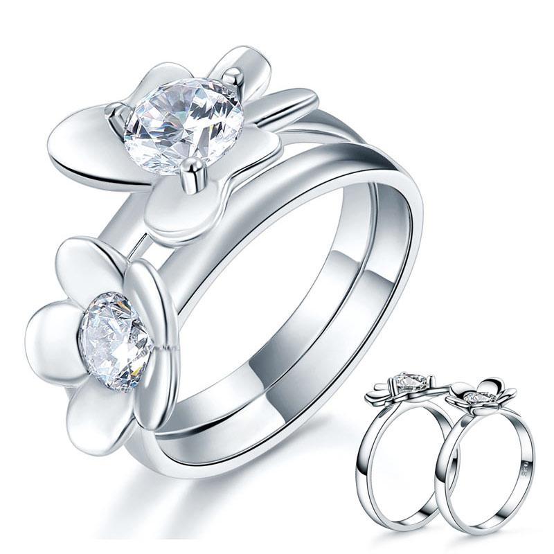 2-Pcs Butterfly Flower Ring Set