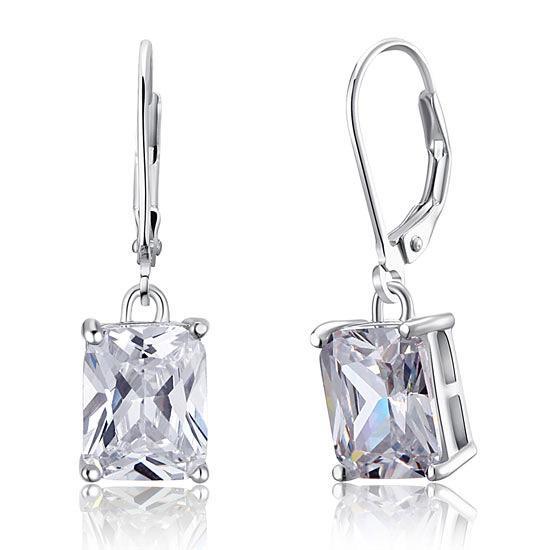 4 Carat Emerald Cut Created Diamond Dangle Earrings