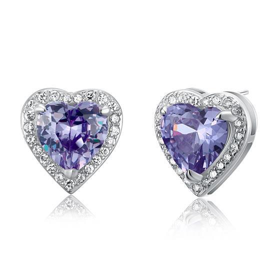 3 Carat Created Purple Sapphire Heart Stud Earrings