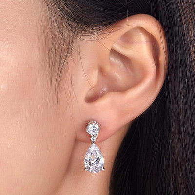 3 Carat Pear Cut Created Diamond Dangle Earrings