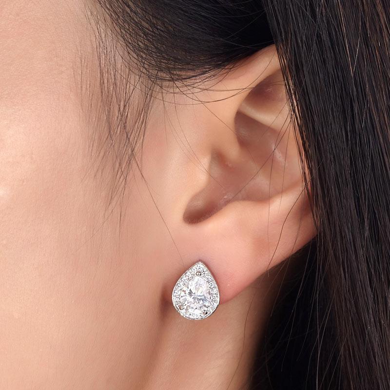 1 Carat Pear Cut Created Diamond Stud Earrings