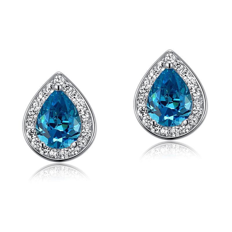 1 Carat Pear Cut Created Blue Topaz Stud Earrings