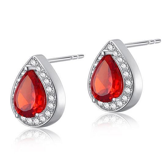 1 Carat Pear Cut Red Created Ruby Stud Earrings EllaPhase