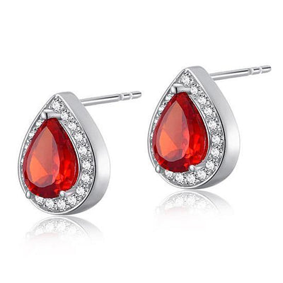 1 Carat Pear Cut Red Created Ruby Stud Earrings EllaPhase