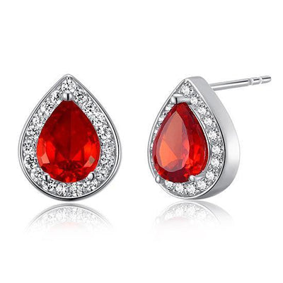 1 Carat Pear Cut Red Created Ruby Stud Earrings