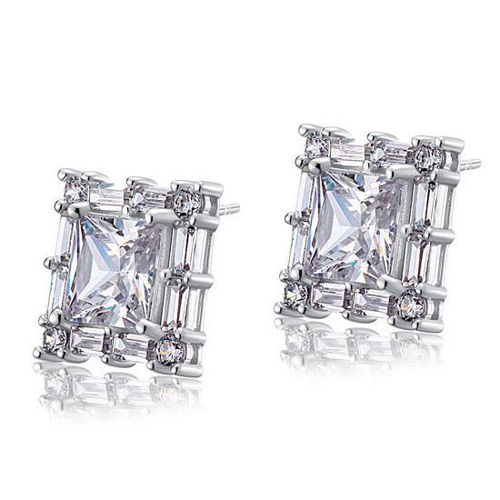 2 Carat Princess Cut Created Diamond Stud Earrings Vintage Style