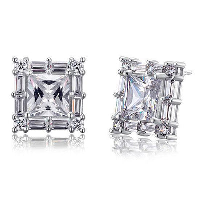 2 Carat Princess Cut Created Diamond Stud Earrings Vintage Style