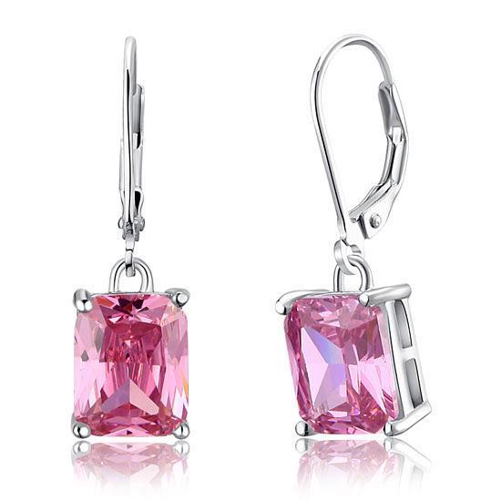 4 Carat Pink Created Sapphire Dangle Earrings