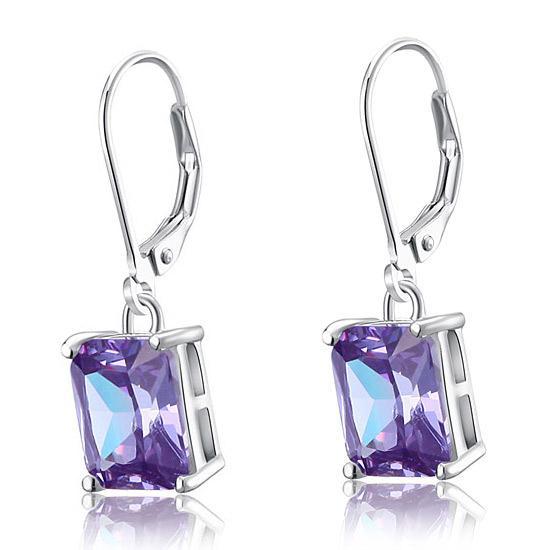 4 Carat Purple Created Sapphire Dangle Earrings