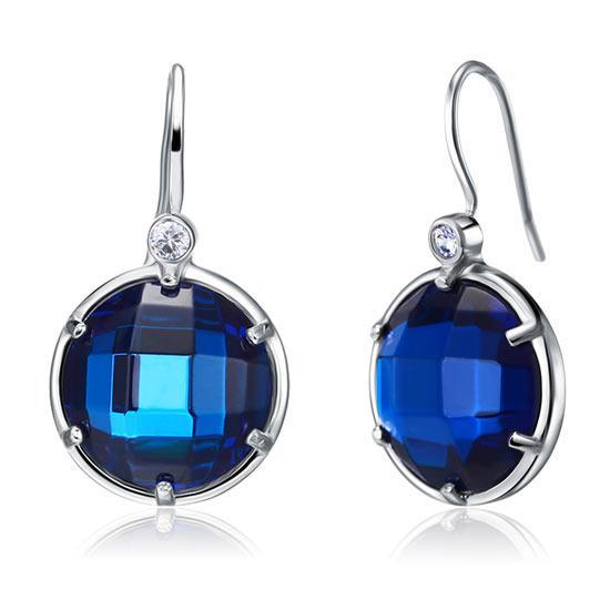 Navy Blue Created Topaz Dangle Earrings